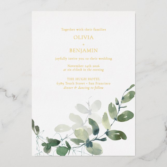 Modern Elegant Botanical Green Eucalyptus Wedding  (Front)