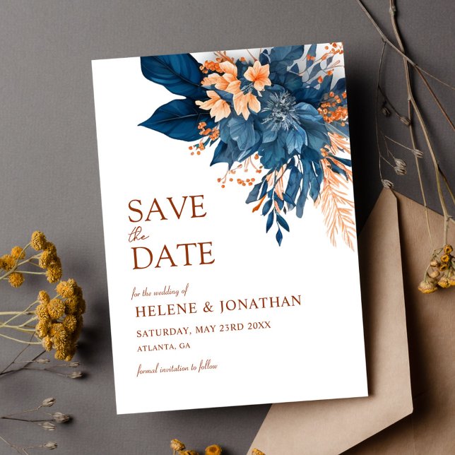 Modern Elegant Botanical Indigo Garden Wedding Save The Date (Modern Elegant Botanical Indigo Garden Wedding Save The Date)