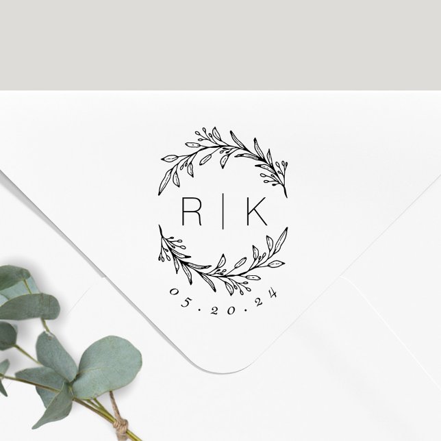 Modern Elegant Botanical Initials Wedding Monogram Self-inking Stamp (Creator Uploaded)