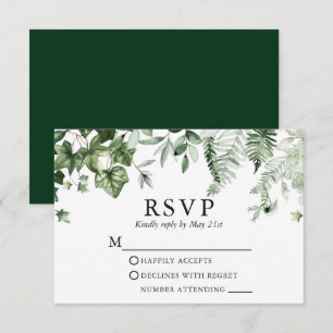 Modern Elegant Botanical Ivy Sage Greenery Wedding RSVP Card