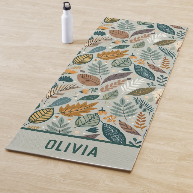 Modern Elegant Botanical Leaves Personalised Yoga Mat (In Situ)