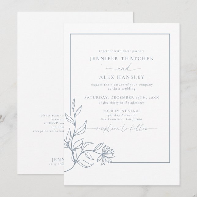 Modern Elegant Botanical Leaves QR Code Wedding In Invitation (Front/Back)