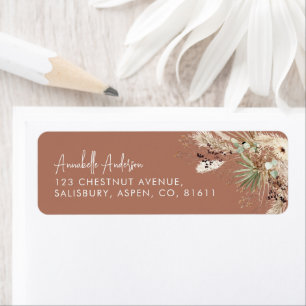 Modern elegant botanical pampas stylish terracotta return address label