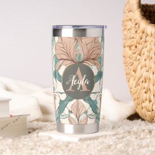 Modern Elegant Botanical Pink Floral Damask Insulated Tumbler