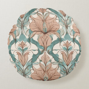 Modern Elegant Botanical Pink Floral Damask Round Cushion