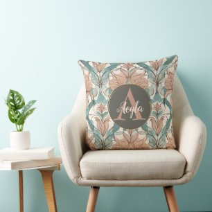 Modern Elegant Botanical Pink Floral Damask Throw Cushion