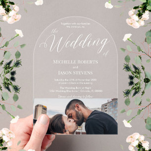Modern Elegant Bottom Photo Calligraphy Wedding Acrylic Invitations