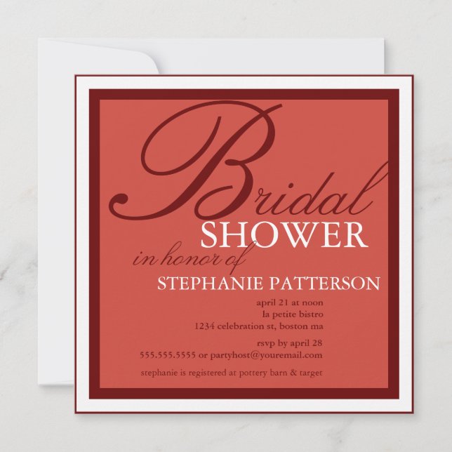 Modern & Elegant Bridal Shower in Red Invitation (Front)