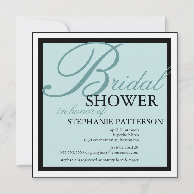 Modern & Elegant Bridal Shower in Teal Invitation (Front)