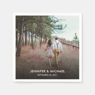 Modern elegant bride and groom photo wedding napkin