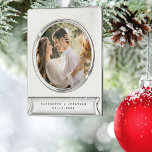 Modern Elegant Bride and Groom Wedding Photo Ceram Silver Plated Banner Ornament<br><div class="desc">Modern Elegant Bride and Groom Wedding Photo Ornament</div>