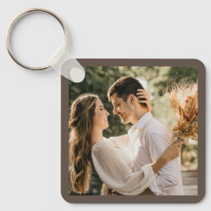 Modern Elegant Bride and Groom Wedding Photo Keych Key Ring