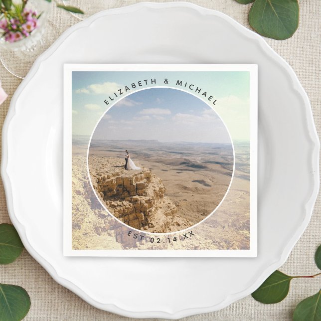 Modern Elegant Bride and Groom Wedding Photo Napkin (Creator Uploaded)
