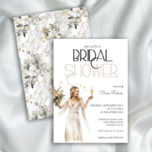 Modern Elegant Bride in Wedding Gown Bridal Shower Invitation