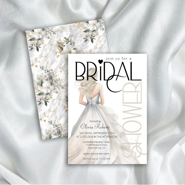 Modern Elegant Bride in Wedding Gown Bridal Shower Invitation (Creator Uploaded)