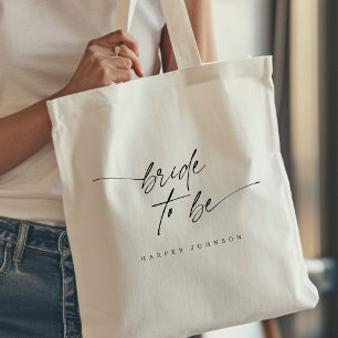 Modern Elegant Bride To Be Script Typography Tote Bag