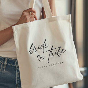 Modern Elegant Bride Tribe Heart Script Typography Tote Bag