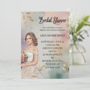 Modern Elegant Bride Wedding Gown Bridal Shower Invitation