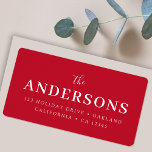 Modern Elegant | Bright Red Christmas Address Label<br><div class="desc">A stylish modern return address label with your surname featured in classic typography paired with handwritten script in white over a gorgeous bright red colour. An elegant,  minimal design to stand out from the crowd this christmas season!</div>