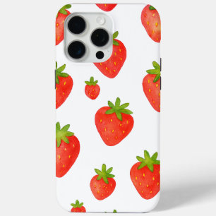 Modern elegant bright watercolor red strawberries iPhone 15 pro max case