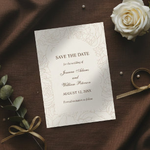 Modern elegant brown beige floral wedding save the date