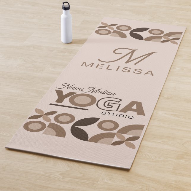 Modern  Elegant Brown Beige Geometric Yoga Studio Yoga Mat (In Situ)