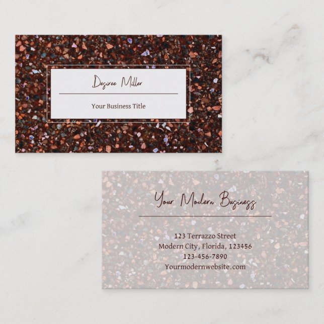 Modern Elegant Brown Black White Terrazzo Pattern Business Card (Front/Back)