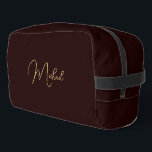 Modern Elegant Brown Gold Monogram Travel Cosmetic Dopp Kit<br><div class="desc">Create your own custom, personalised, beautiful modern elegant faux gold script / typography monogram monogrammed, durable Polyester Poplin, sturdy polyester fabric mens womens kids solid plain dark brown cosmetic makeup toiletry organiser golf beach accessory gym travel dopp kit bag pouch with a zippered closure, two interior mesh pockets - one...</div>