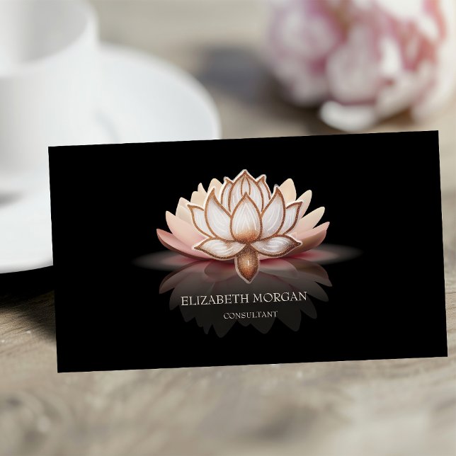 Modern Elegant Brown Lotus Black Business Card (Creator Uploaded)