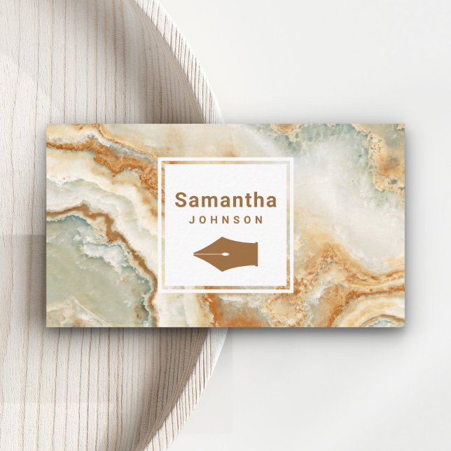 Modern Elegant Brown Marble Pen Nib Professional Business Card (Creator Uploaded)