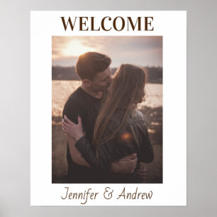 Modern Elegant Brown Tone Photo Welcome Sign
