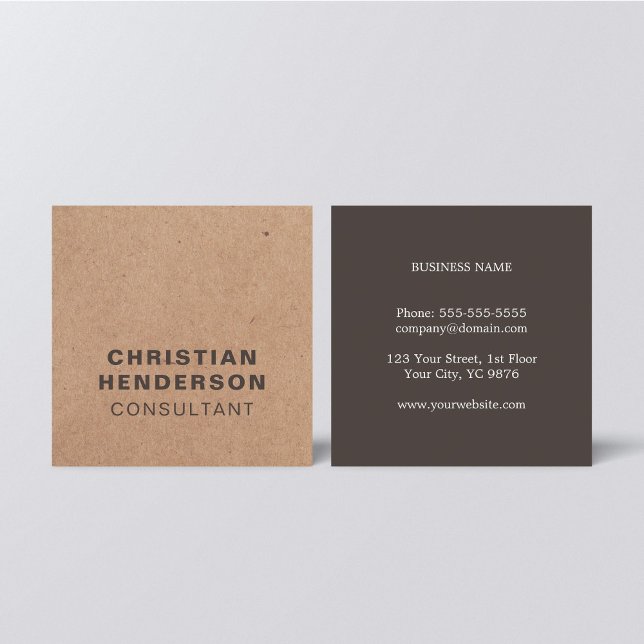 Modern Elegant Brown White Kraft Paper Consultant Square Business Card (Creator Uploaded)