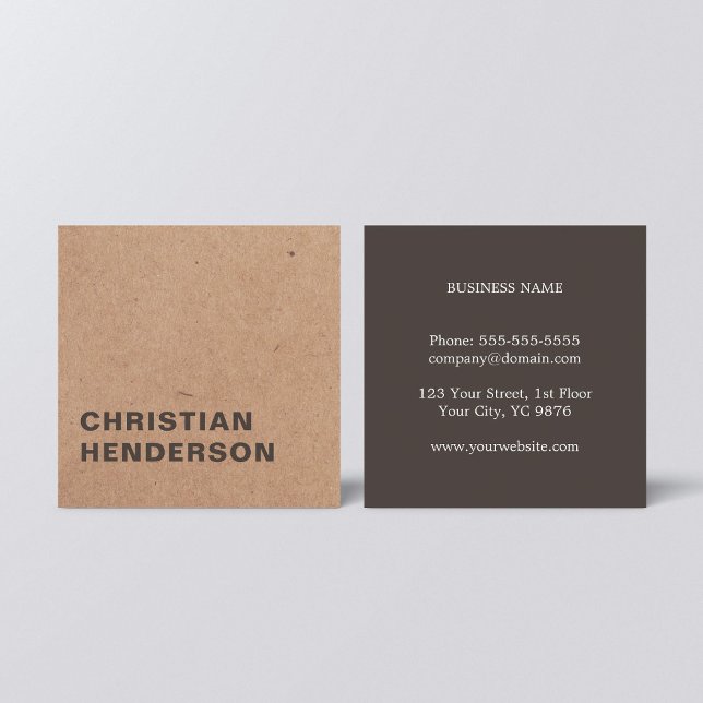 Modern Elegant Brown White Kraft Paper Consultant Square Business Card (Creator Uploaded)