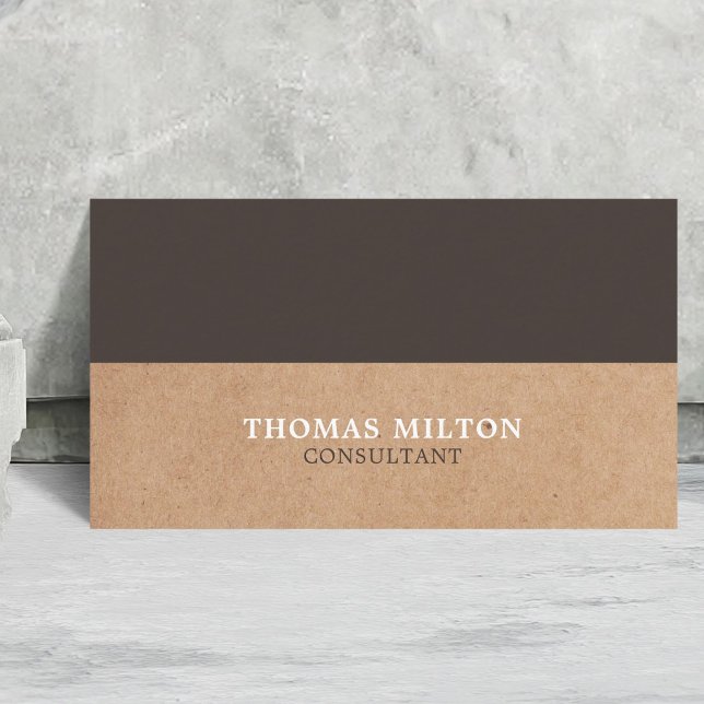 Modern Elegant Brown White PRINTED Kraft Paper Business Card (Creator Uploaded)