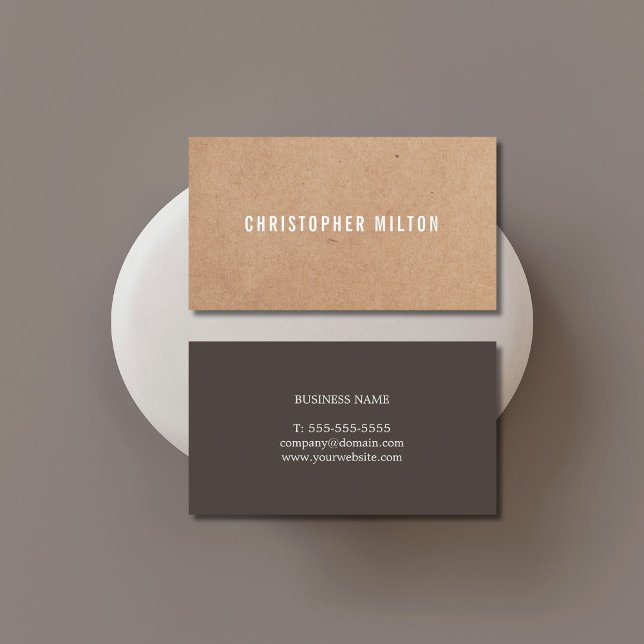 Modern Elegant Brown White PRINTED Kraft Paper Business Card (Creator Uploaded)
