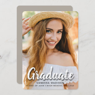Modern Elegant Brush Script Trendy Photo Grad Announcement