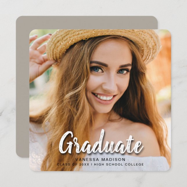 Modern Elegant Brush Script | Trendy Photo Grad Announcement (Front/Back)