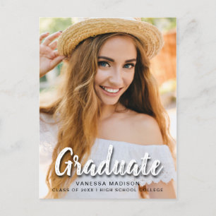 Modern Elegant Brush Script   Trendy Photo Grad Postcard