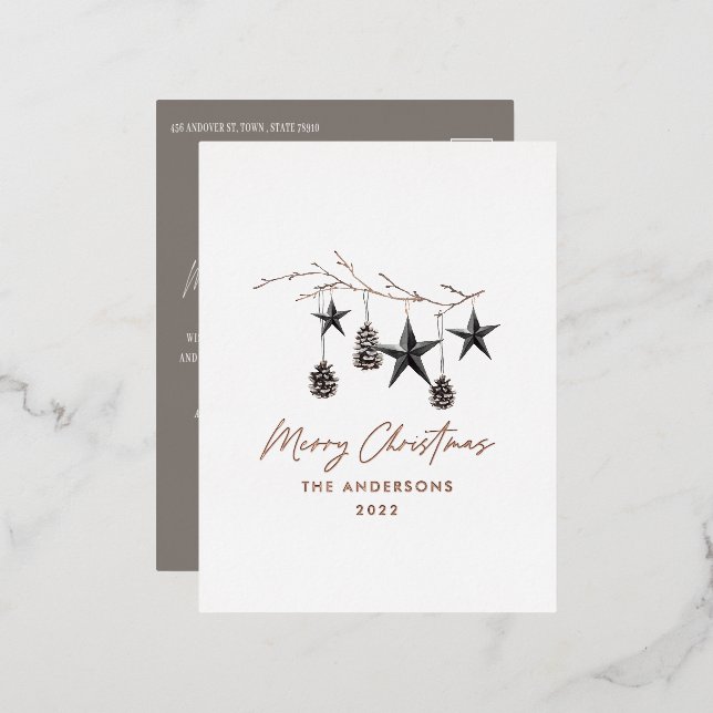 Modern elegant budget scandi botanical Christmas Foil Holiday Postcard (Front/Back)