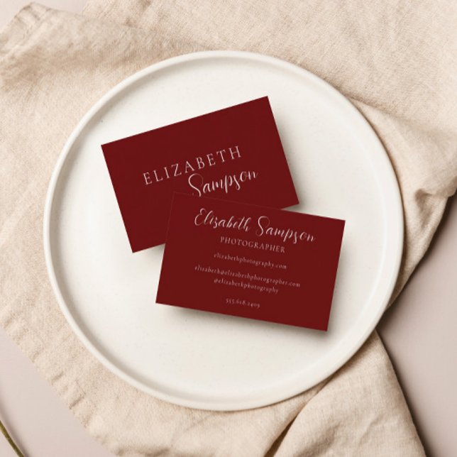 Modern Elegant Burgundy and White Business Card (Creator Uploaded)