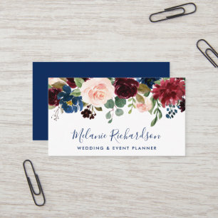 Modern Elegant Burgundy Classic Blue Floral Business Card