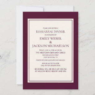 Modern Elegant Burgundy Cream Rehearsal Dinner Invitation