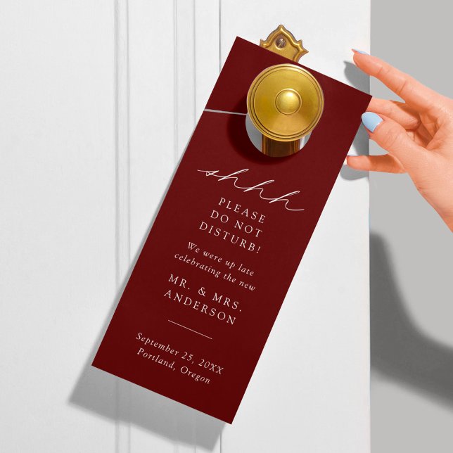 Modern Elegant Burgundy Do Not Disturb Wedding Door Hanger (Creator Uploaded)