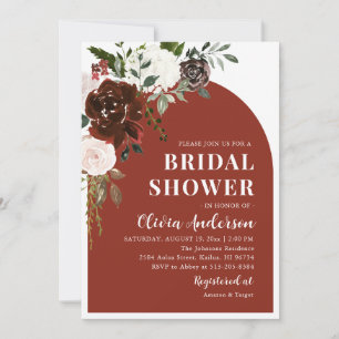 Modern Elegant Burgundy Floral Bridal Shower Invitation