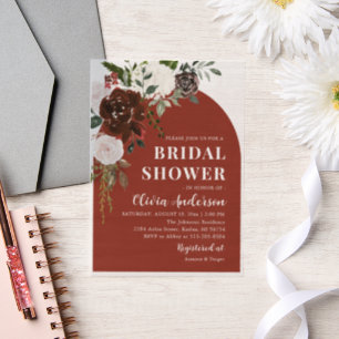 Modern Elegant Burgundy Floral Bridal Shower Vellum Invitations