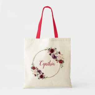 Modern Elegant Burgundy Floral Classy Monogram  Tote Bag