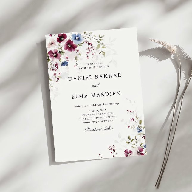 Modern Elegant Burgundy Floral Wedding  Invitation (Creator Uploaded)
