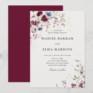 Modern Elegant Burgundy Floral Wedding Invitation