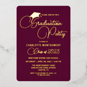 Modern Elegant Burgundy Foil Graduation Invitation