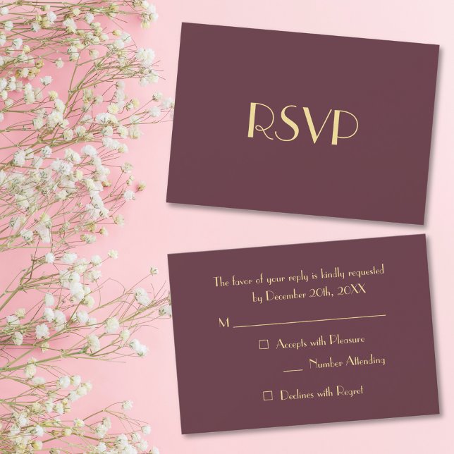 Modern Elegant Burgundy Gold RSVP Invitation Card (Modern Elegant Burgundy Gold RSVP Invitation Card)
